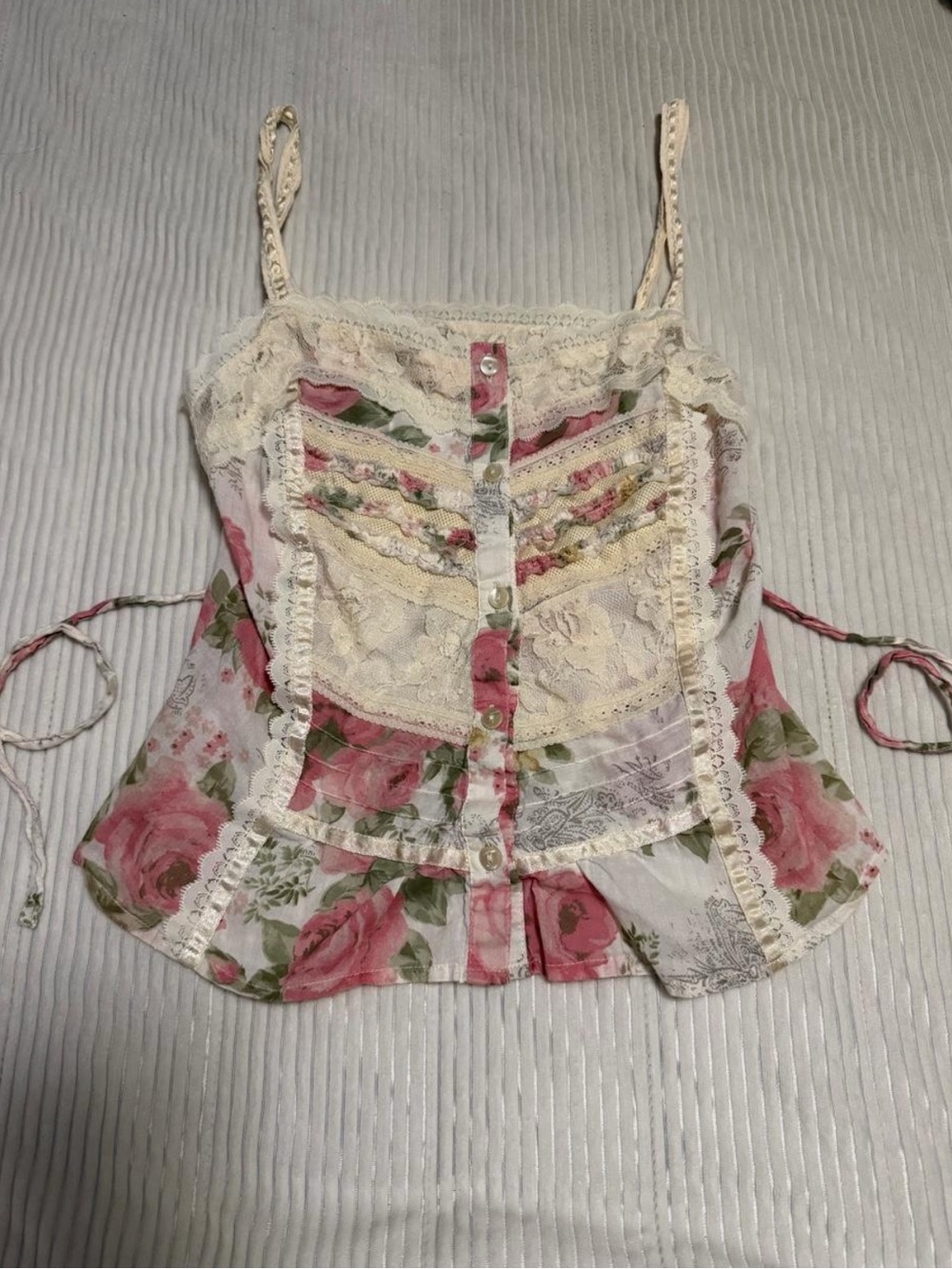 Candie's Pink Rose Floral Lace-Trim Camisole